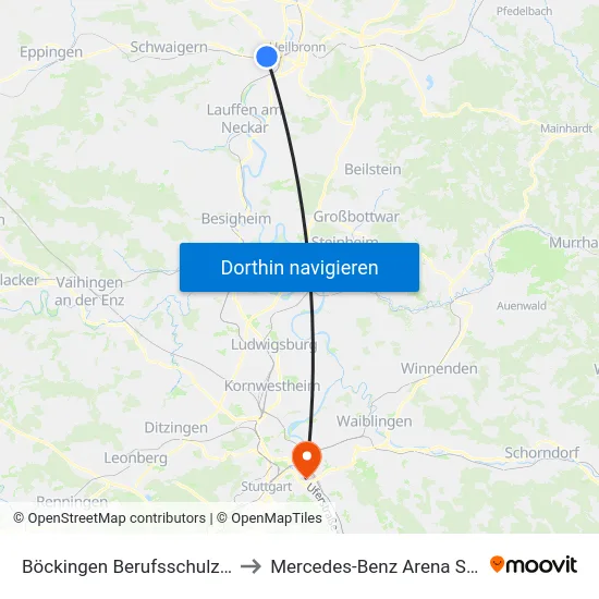 Böckingen Berufsschulzentrum to Mercedes-Benz Arena Stuttgart map