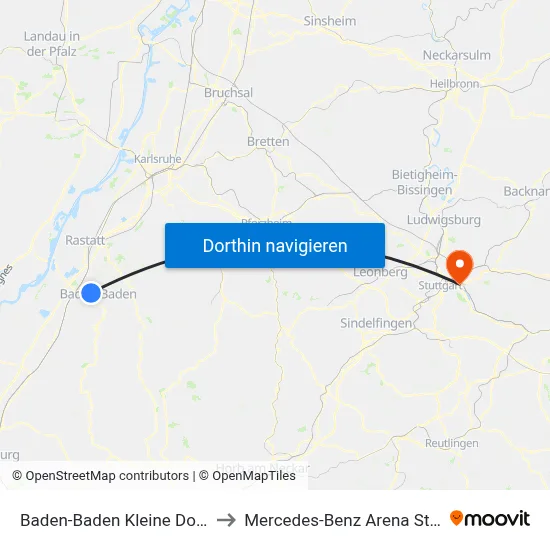 Baden-Baden Kleine Dollenstr. to Mercedes-Benz Arena Stuttgart map