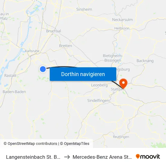 Langensteinbach St. Barbara to Mercedes-Benz Arena Stuttgart map