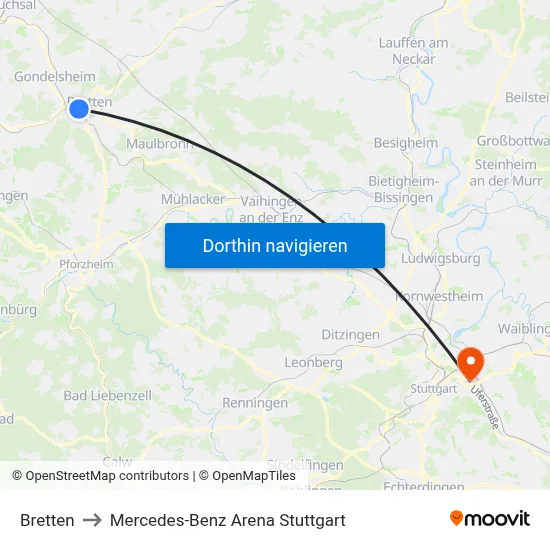 Bretten to Mercedes-Benz Arena Stuttgart map