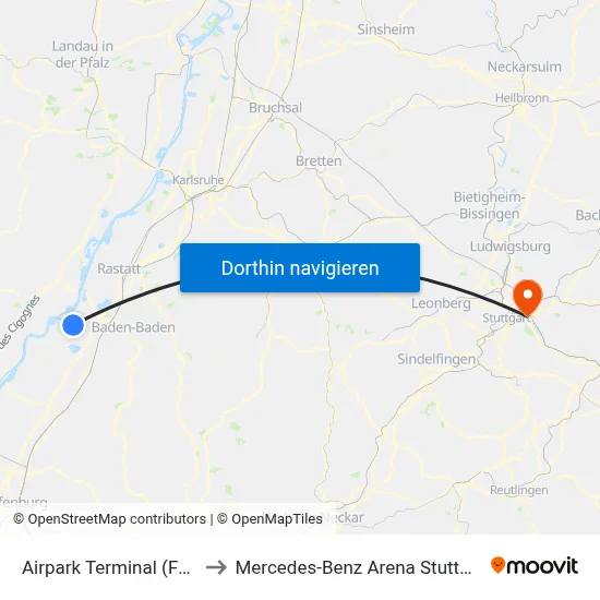 Airpark Terminal (Fkb) to Mercedes-Benz Arena Stuttgart map