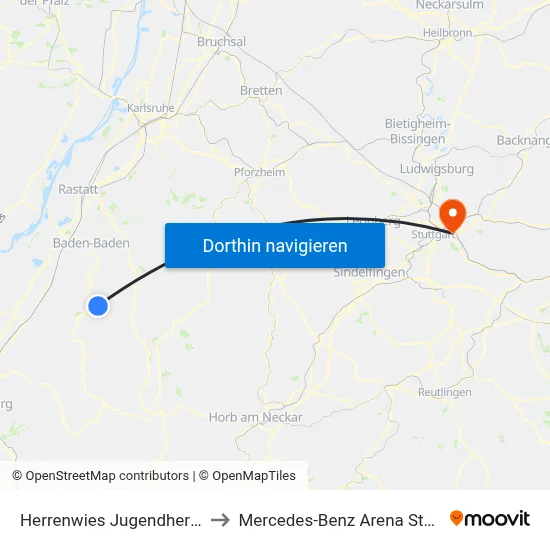 Herrenwies Jugendherberge to Mercedes-Benz Arena Stuttgart map