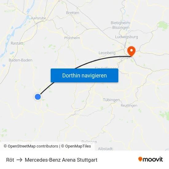 Röt to Mercedes-Benz Arena Stuttgart map