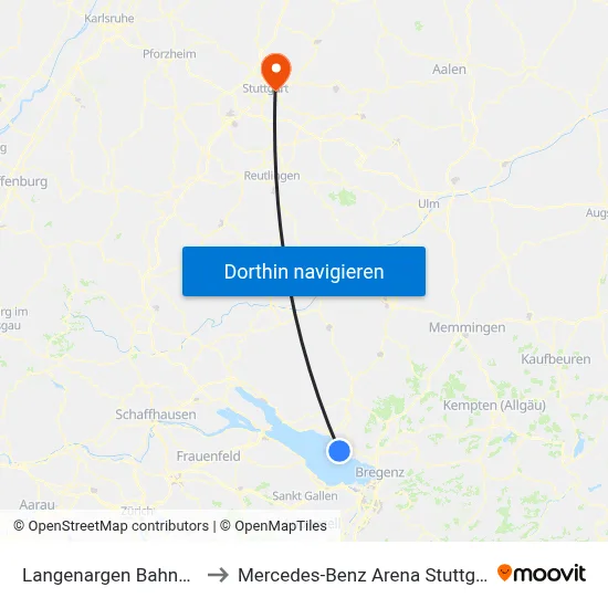 Langenargen Bahnhof to Mercedes-Benz Arena Stuttgart map