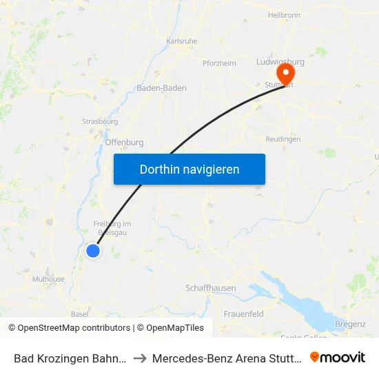 Bad Krozingen Bahnhof to Mercedes-Benz Arena Stuttgart map