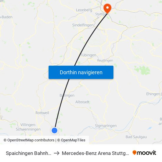 Spaichingen Bahnhof to Mercedes-Benz Arena Stuttgart map