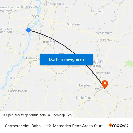 Germersheim, Bahnhof to Mercedes-Benz Arena Stuttgart map