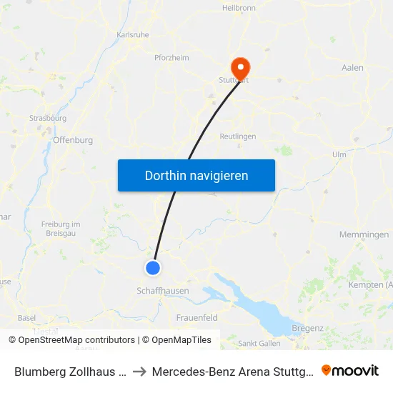 Blumberg Zollhaus Bf to Mercedes-Benz Arena Stuttgart map