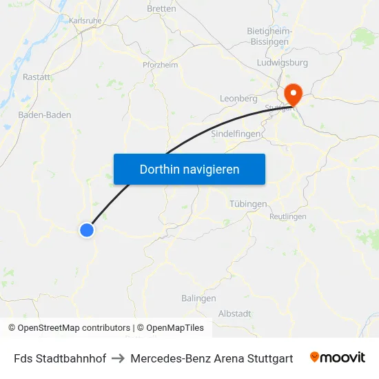 Fds Stadtbahnhof to Mercedes-Benz Arena Stuttgart map