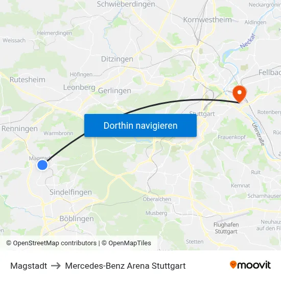 Magstadt to Mercedes-Benz Arena Stuttgart map