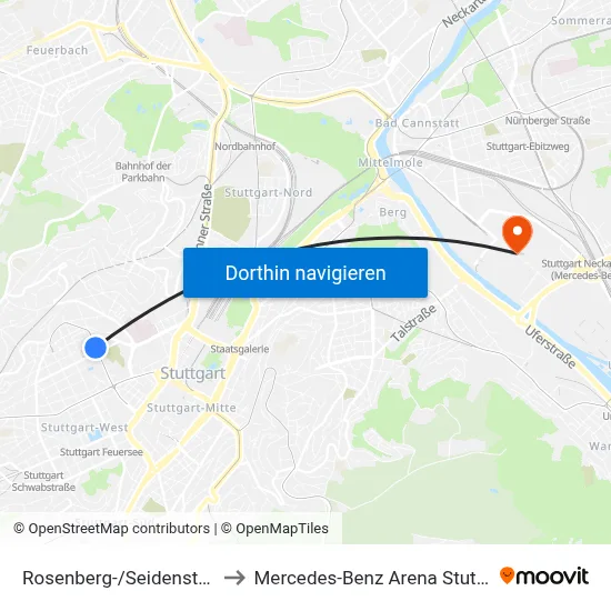Rosenberg-/Seidenstraße to Mercedes-Benz Arena Stuttgart map