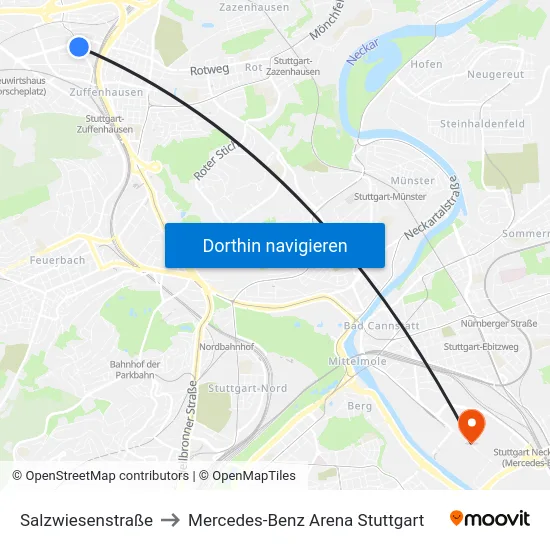 Salzwiesenstraße to Mercedes-Benz Arena Stuttgart map