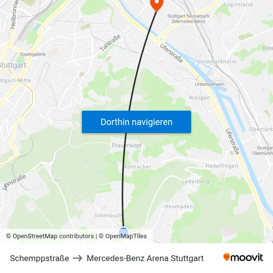 Schemppstraße to Mercedes-Benz Arena Stuttgart map