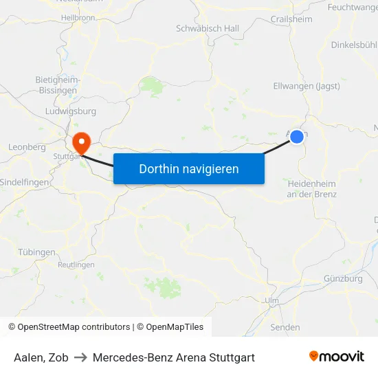 Aalen, Zob to Mercedes-Benz Arena Stuttgart map