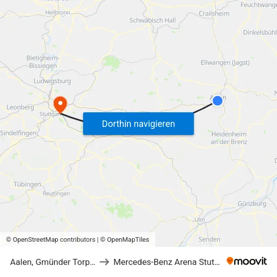 Aalen, Gmünder Torplatz to Mercedes-Benz Arena Stuttgart map