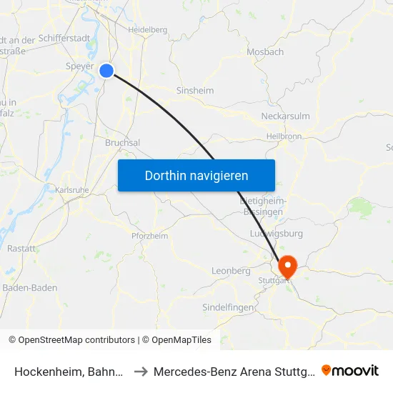 Hockenheim, Bahnhof to Mercedes-Benz Arena Stuttgart map