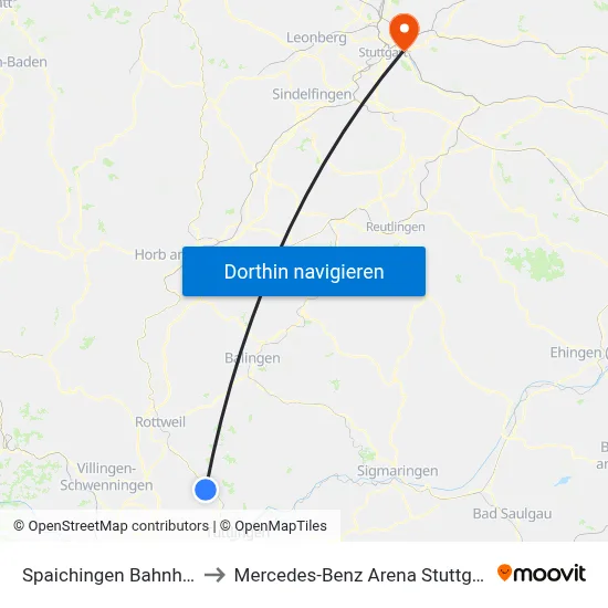 Spaichingen Bahnhof to Mercedes-Benz Arena Stuttgart map