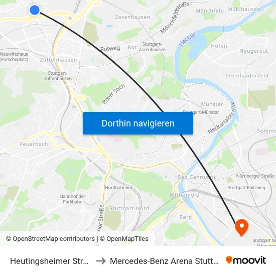 Heutingsheimer Straße to Mercedes-Benz Arena Stuttgart map