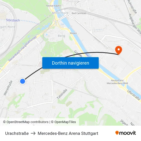 Urachstraße to Mercedes-Benz Arena Stuttgart map