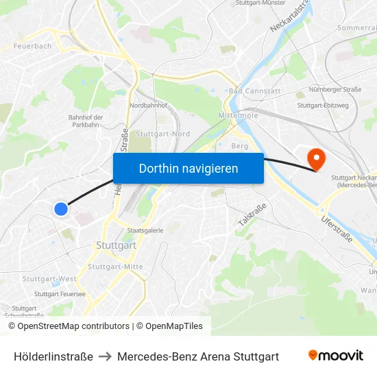 Hölderlinstraße to Mercedes-Benz Arena Stuttgart map