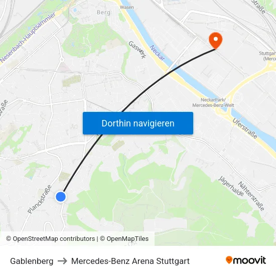 Gablenberg to Mercedes-Benz Arena Stuttgart map