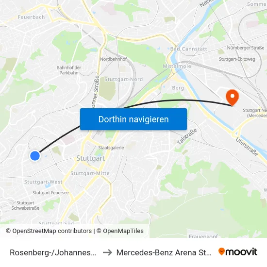 Rosenberg-/Johannesstraße to Mercedes-Benz Arena Stuttgart map