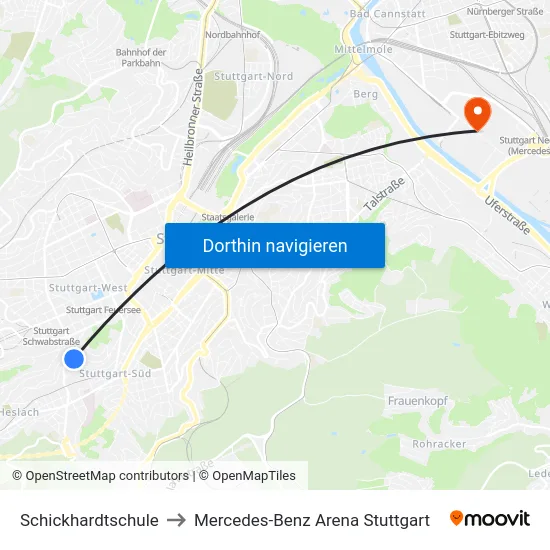 Schickhardtschule to Mercedes-Benz Arena Stuttgart map