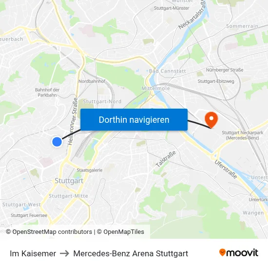 Im Kaisemer to Mercedes-Benz Arena Stuttgart map