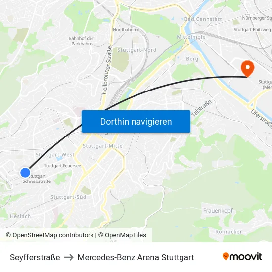Seyfferstraße to Mercedes-Benz Arena Stuttgart map