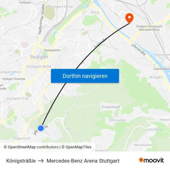 Königsträßle to Mercedes-Benz Arena Stuttgart map