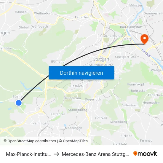 Max-Planck-Institute to Mercedes-Benz Arena Stuttgart map