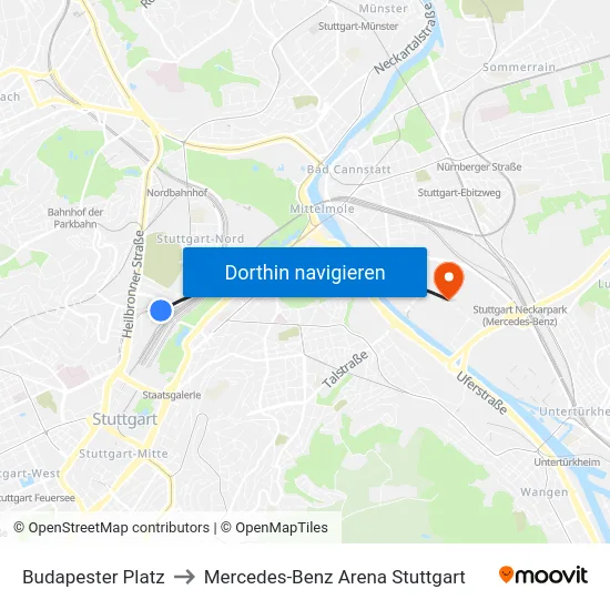 Budapester Platz to Mercedes-Benz Arena Stuttgart map