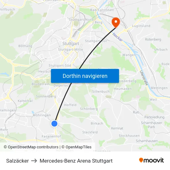 Salzäcker to Mercedes-Benz Arena Stuttgart map