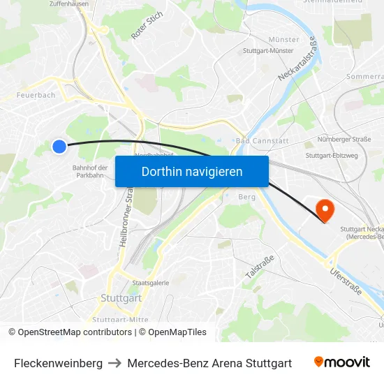 Fleckenweinberg to Mercedes-Benz Arena Stuttgart map