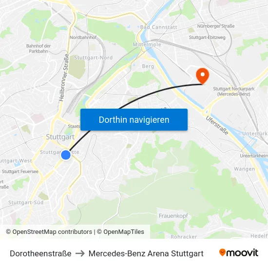 Dorotheenstraße to Mercedes-Benz Arena Stuttgart map