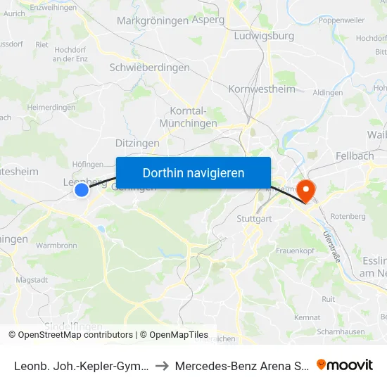 Leonb. Joh.-Kepler-Gymnasium to Mercedes-Benz Arena Stuttgart map