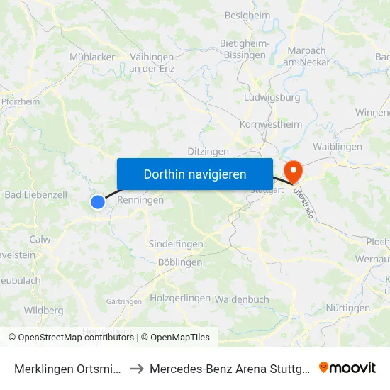 Merklingen Ortsmitte to Mercedes-Benz Arena Stuttgart map