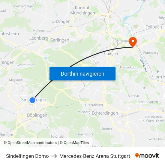 Sindelfingen Domo to Mercedes-Benz Arena Stuttgart map