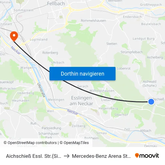Aichschieß Essl. Str.(Siedlg.) to Mercedes-Benz Arena Stuttgart map