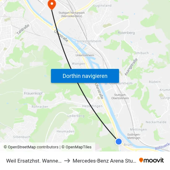 Weil Ersatzhst. Wannenrain to Mercedes-Benz Arena Stuttgart map