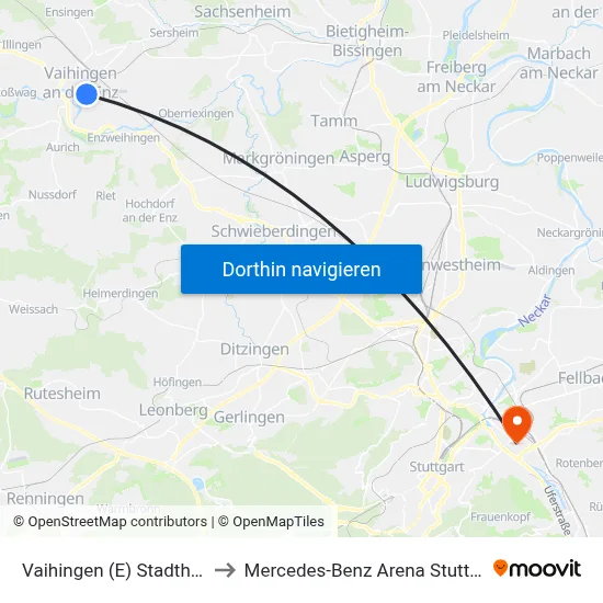 Vaihingen (E) Stadthalle to Mercedes-Benz Arena Stuttgart map
