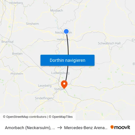 Amorbach (Neckarsulm), Isarstraße to Mercedes-Benz Arena Stuttgart map