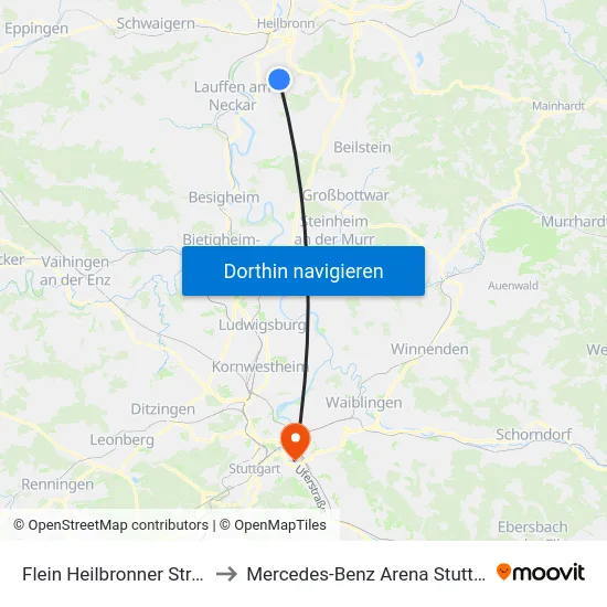 Flein Heilbronner Straße to Mercedes-Benz Arena Stuttgart map