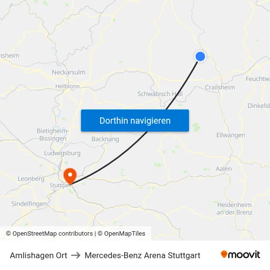 Amlishagen Ort to Mercedes-Benz Arena Stuttgart map