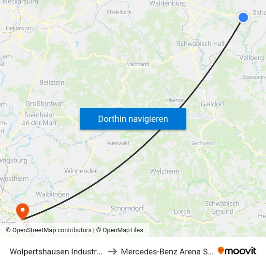 Wolpertshausen Industriegebiet to Mercedes-Benz Arena Stuttgart map