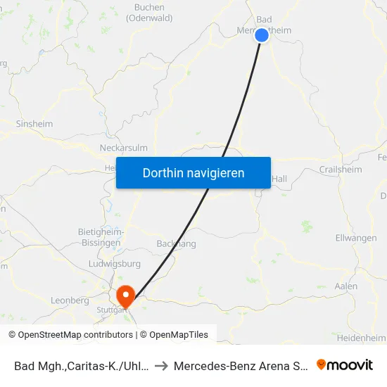 Bad Mgh.,Caritas-K./Uhlandstr. to Mercedes-Benz Arena Stuttgart map