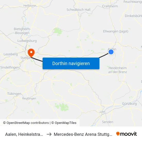 Aalen, Heinkelstraße to Mercedes-Benz Arena Stuttgart map