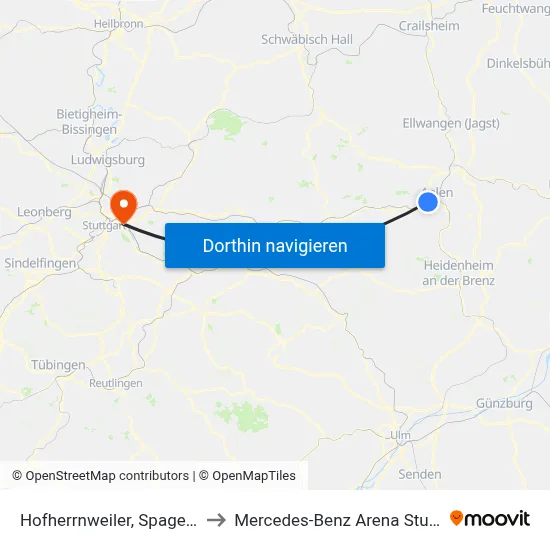 Hofherrnweiler, Spagenfeld to Mercedes-Benz Arena Stuttgart map