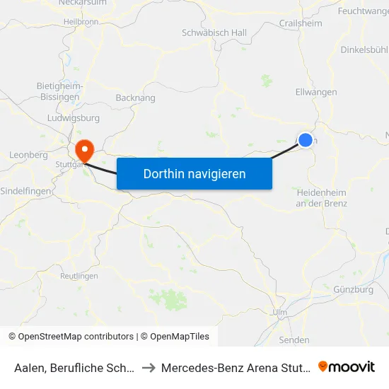 Aalen, Berufliche Schulen to Mercedes-Benz Arena Stuttgart map