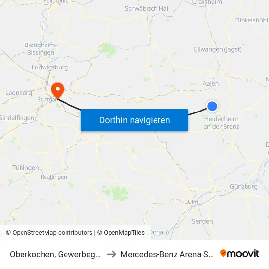 Oberkochen, Gewerbegeb. Süd to Mercedes-Benz Arena Stuttgart map